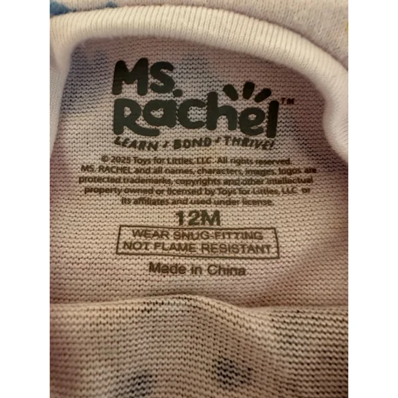 Ms. Rachel 12M Toddler Pajama Set 2-Piece I Love Ms Rachel Shirt & Print Pants - Picture 3 of 3